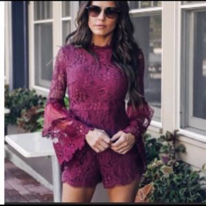 Vici Brand Long Sleeve Burgundy Lace Romper